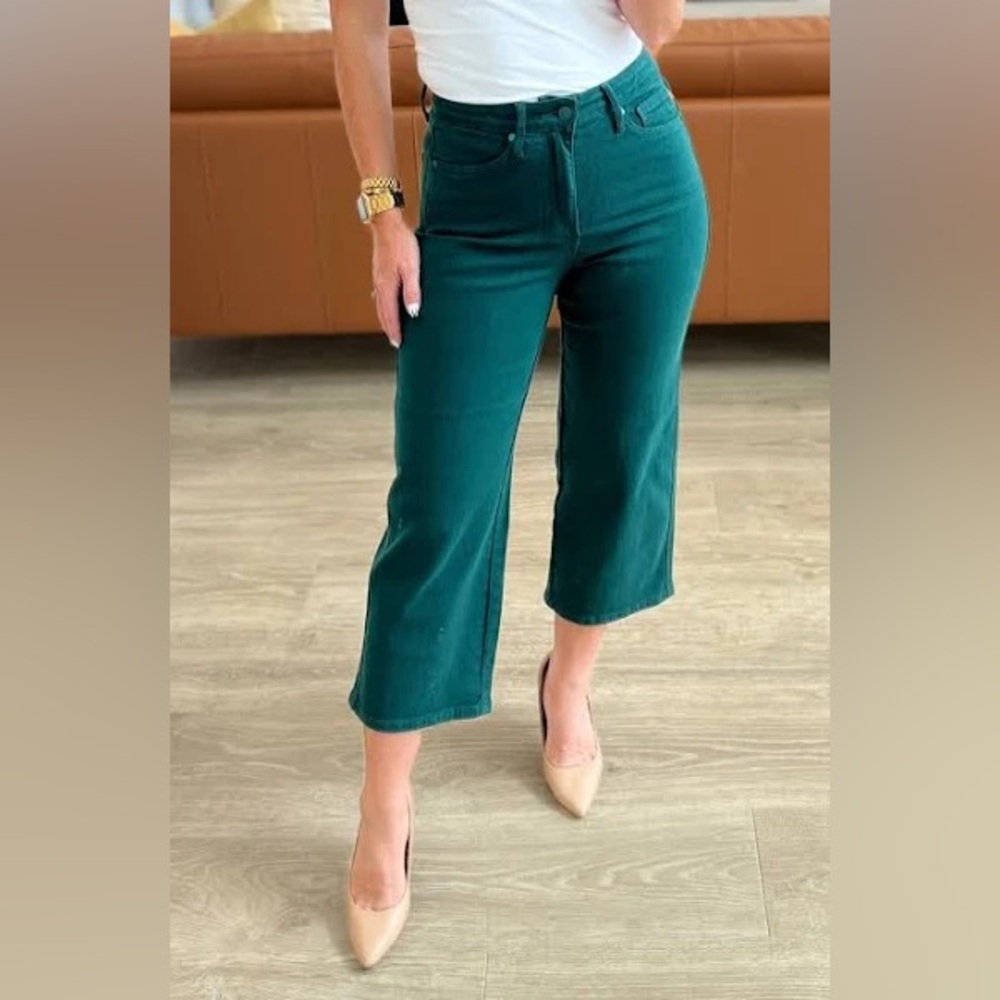 Judy Blue Wide-leg Cropped Emerald Jeans